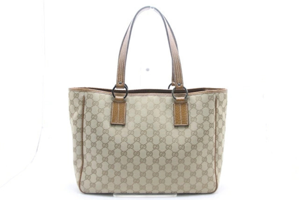 Gucci tote bag Beige Cream x Camel Brown canvas calfskin